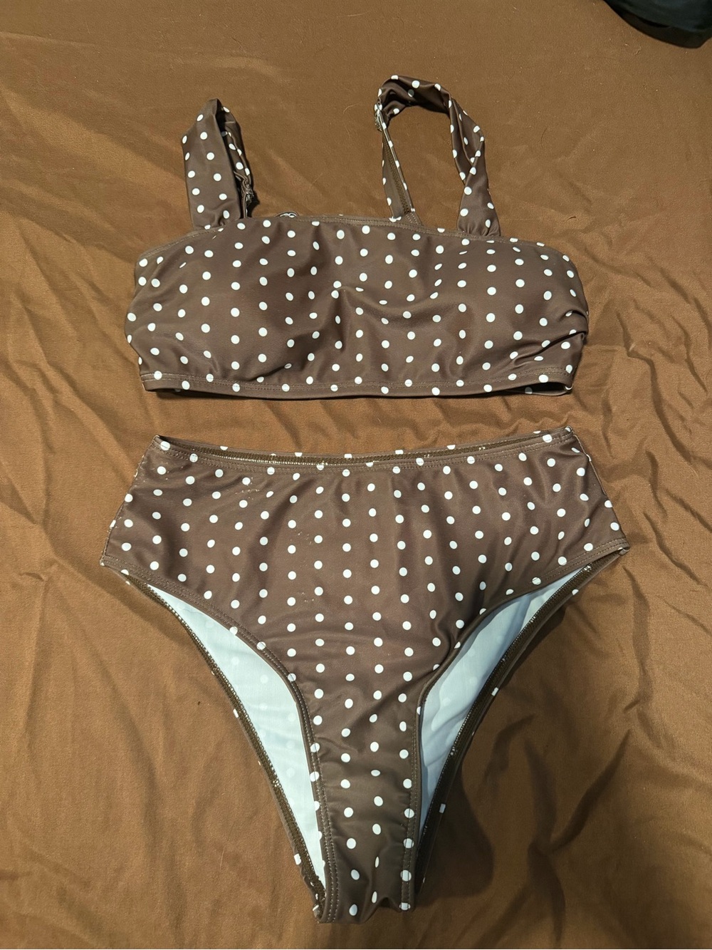 SHEIN Brown White Polka Dot High Waisted Bikini XS